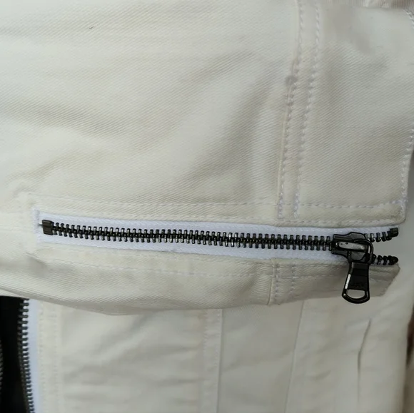 John Varvatos Men's XL White Denim Jacket Zip Up Zippers